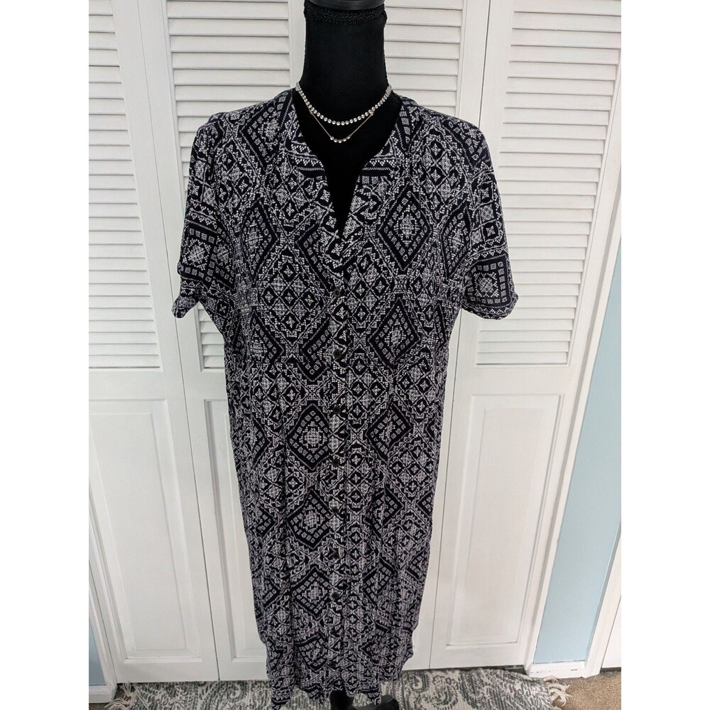 Kate & Sam Dress Womens XXL Casual Navy White Smocked Cottagecore Vacation Shift